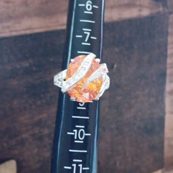 Gold Synthetic Gem Stone Marcasite Silver Ring - Picture 7 of 10